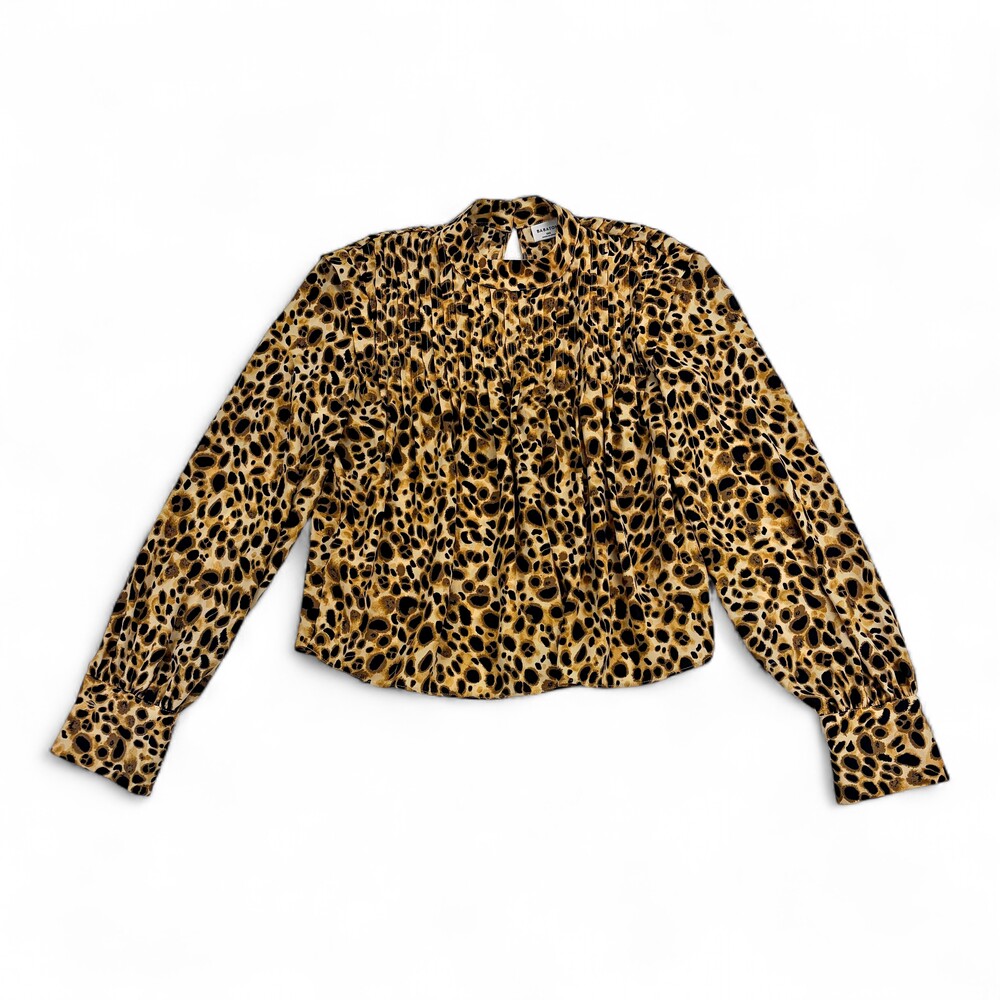Babaton Leopard Print Pleated Blouse XXS